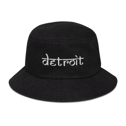 'Detroit' Denim Bucket Hat (South Asian-Style Font) | White Embroidery - Circumspice Michigan