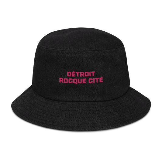 'Détroit Rocque Cité' Denim Bucket Hat | Pink Embroidery - Circumspice Michigan