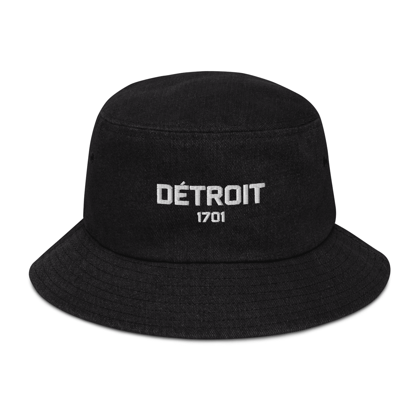 'Détroit 1701' Denim Bucket Hat | White Embroidery - Circumspice Michigan