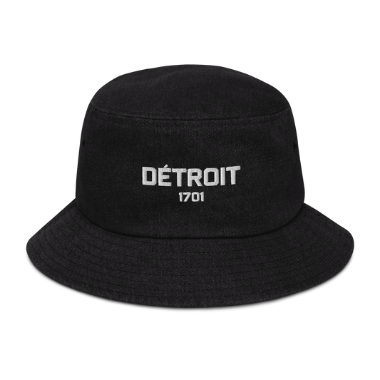 'Détroit 1701' Denim Bucket Hat | White Embroidery - Circumspice Michigan