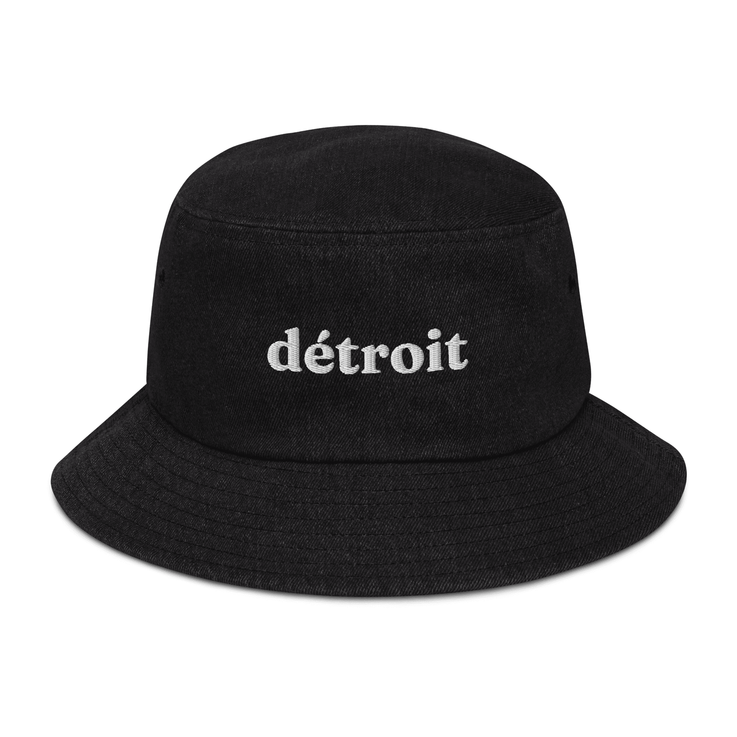 'Détroit' Denim Bucket Hat | White Embroidery - Circumspice Michigan