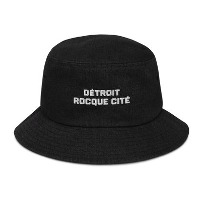 'Détroit Rocque Cité' Denim Bucket Hat | White Embroidery - Circumspice Michigan