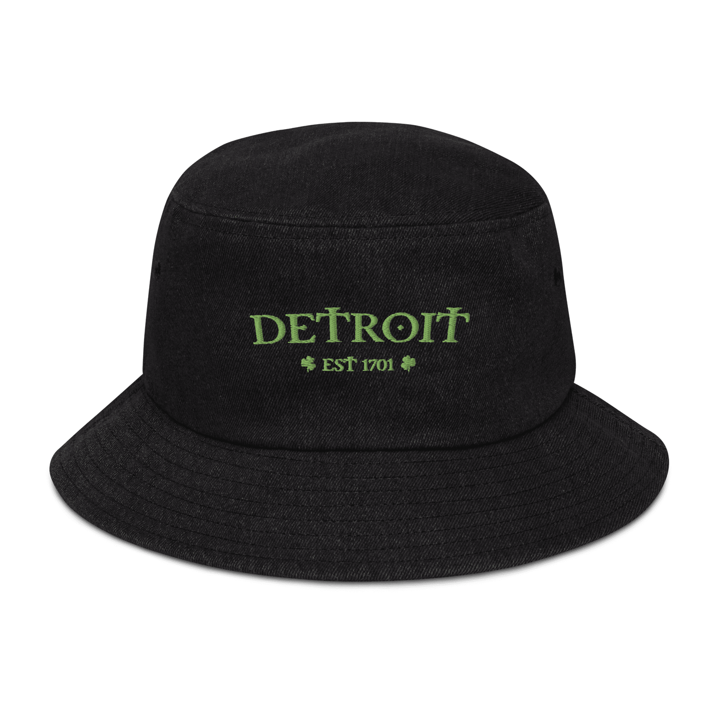 'Detroit' Denim Bucket Hat (Irish Font w/Shamrocks) - Circumspice Michigan