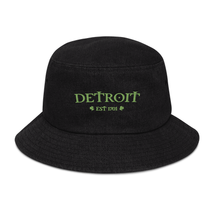 'Detroit' Denim Bucket Hat (Irish Font w/Shamrocks) - Circumspice Michigan