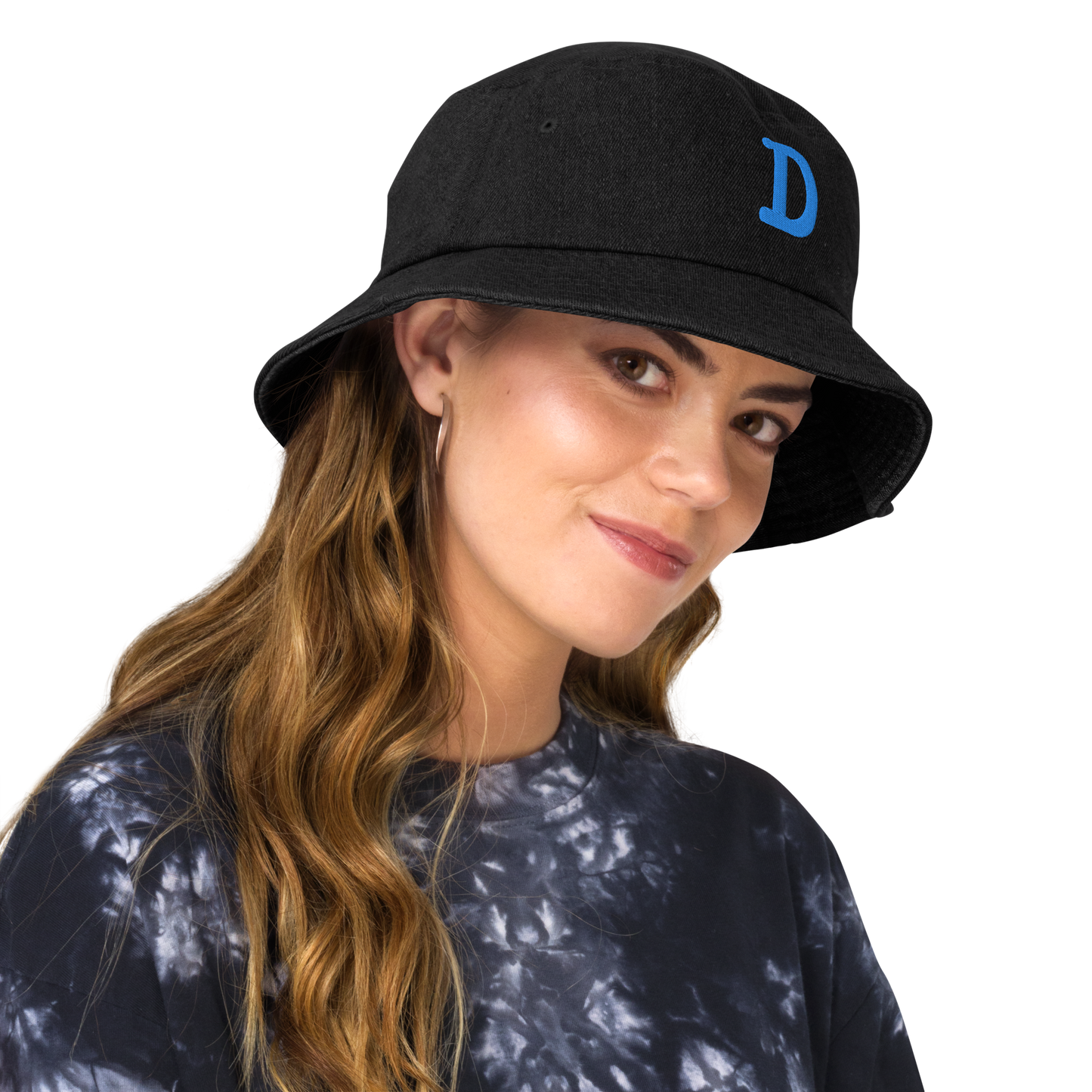 Detroit 'Old French D' Denim Bucket Hat | Azure Embroidery