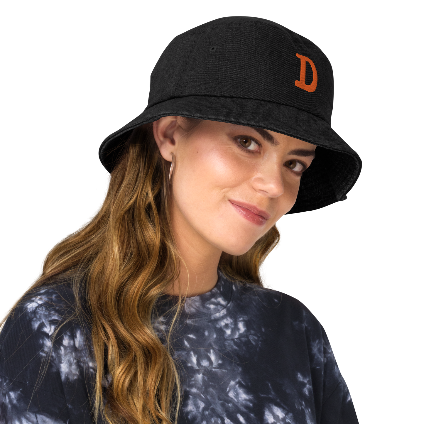 Detroit 'Old French D' Denim Bucket Hat | Orange Embroidery