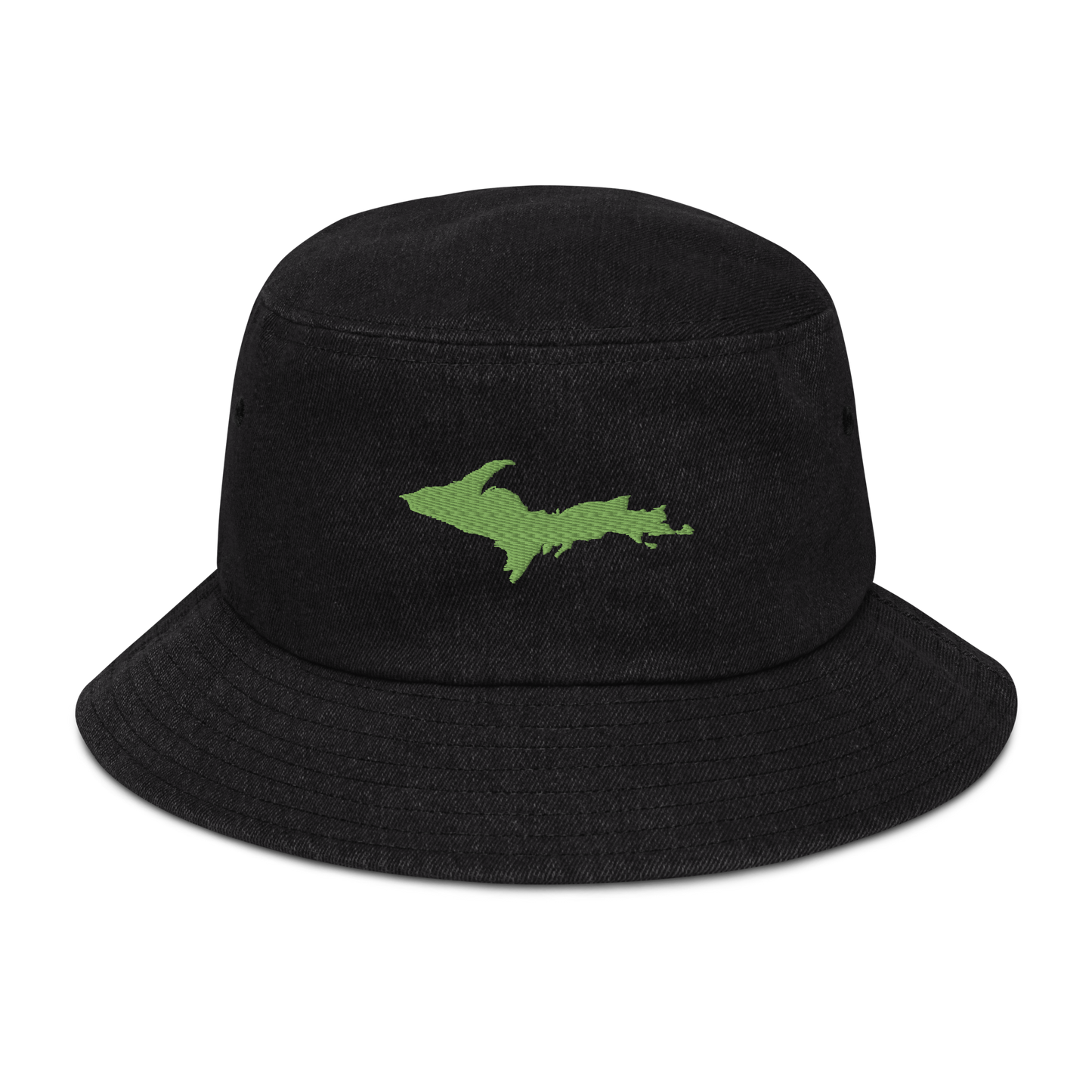 Michigan Upper Peninsula Denim Bucket Hat (w/ Green UP Outline)