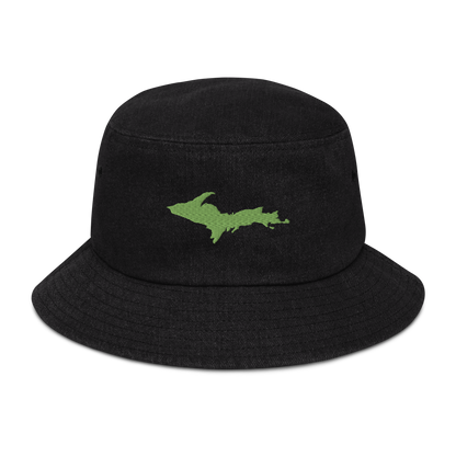 Michigan Upper Peninsula Denim Bucket Hat (w/ Green UP Outline)