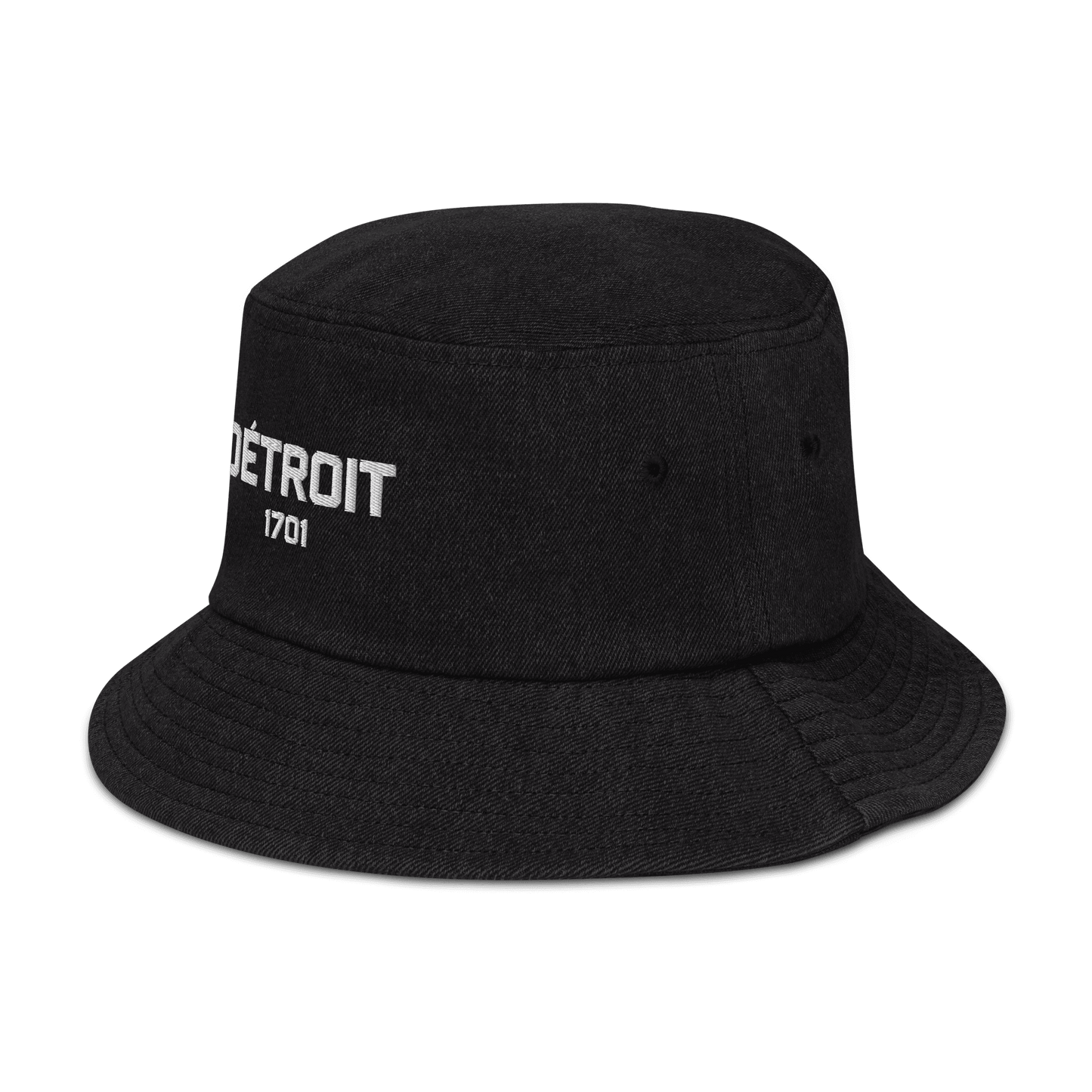 'Détroit 1701' Denim Bucket Hat | White Embroidery - Circumspice Michigan