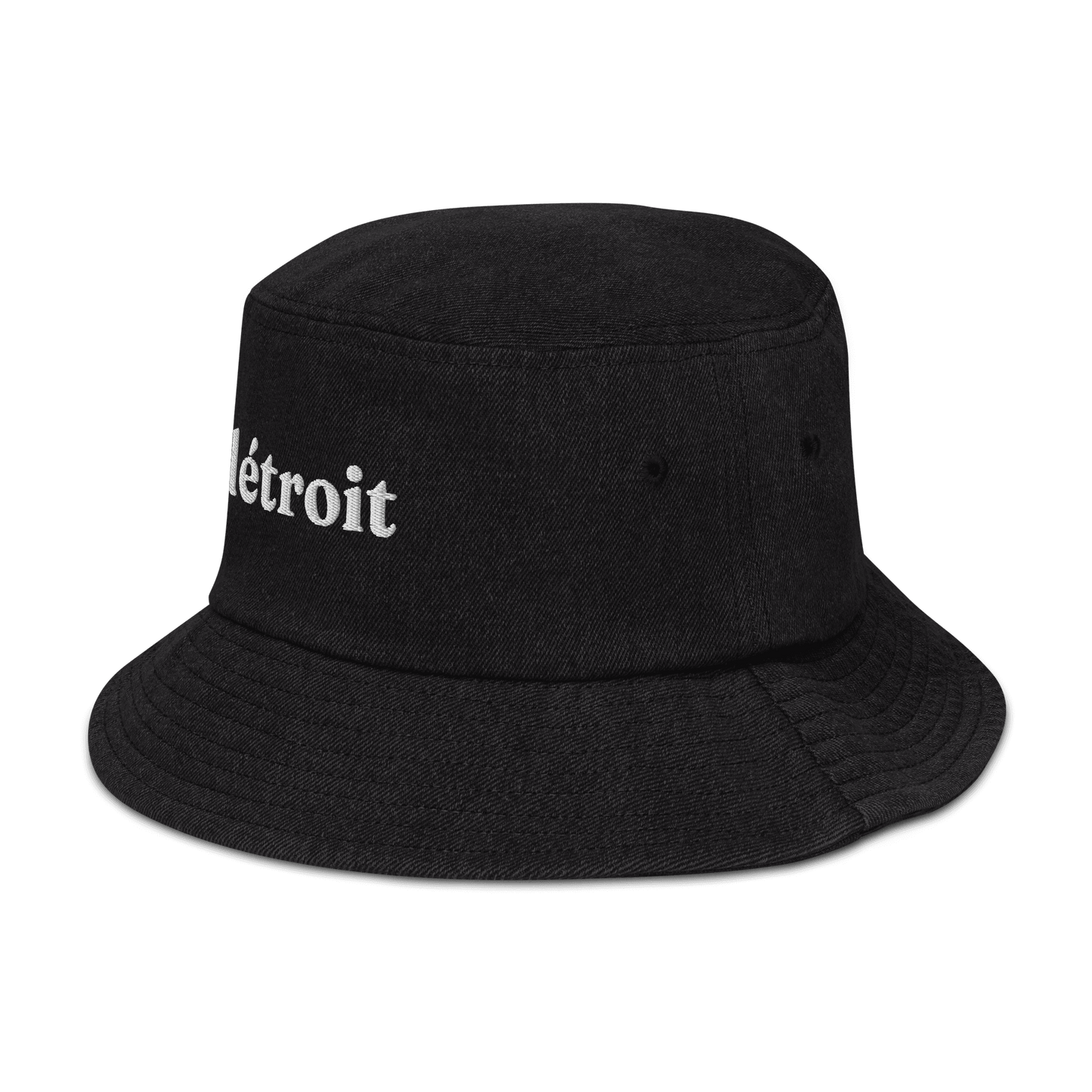 'Détroit' Denim Bucket Hat | White Embroidery - Circumspice Michigan