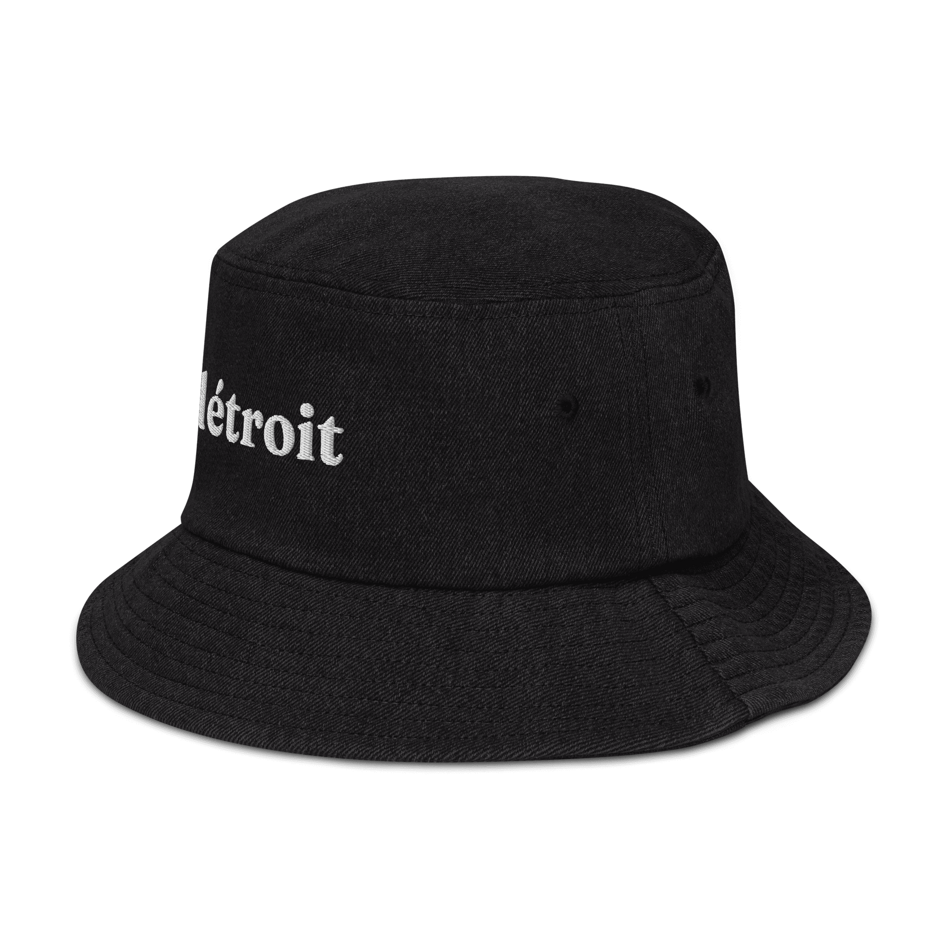 'Détroit' Denim Bucket Hat | White Embroidery - Circumspice Michigan