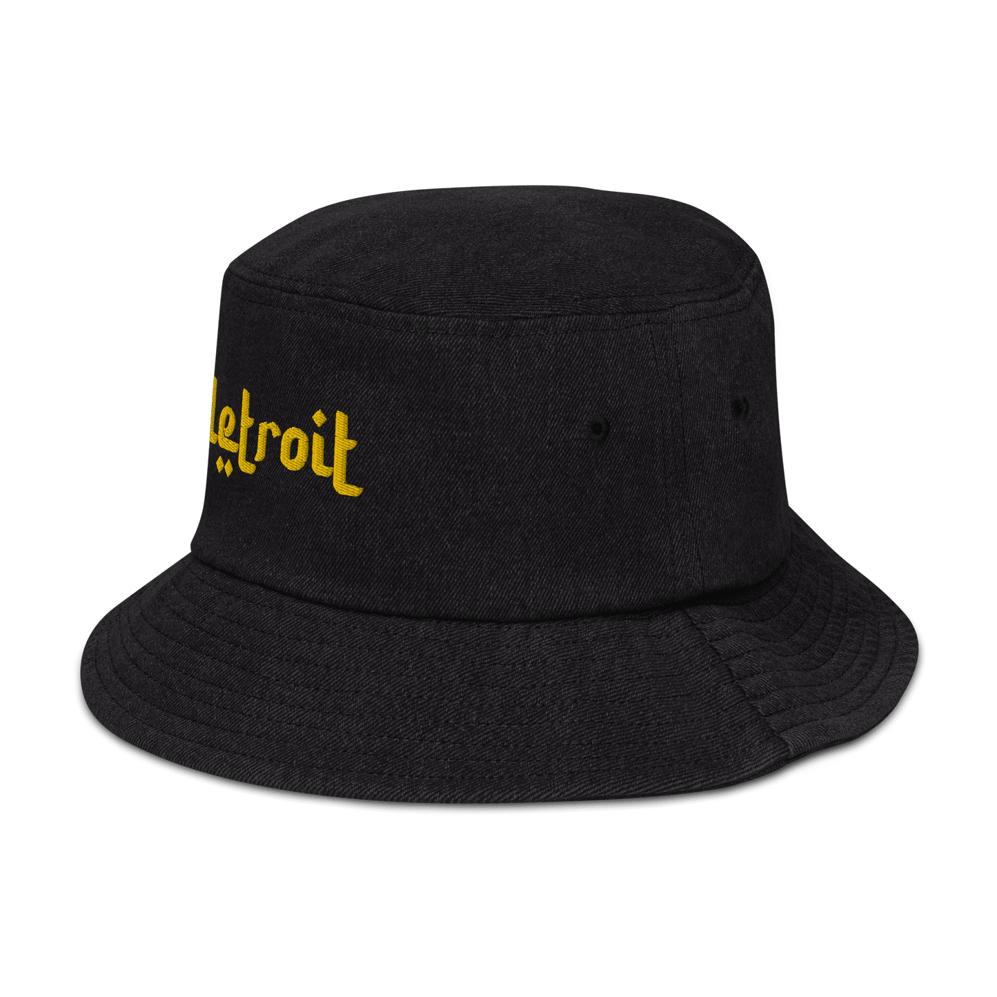 'Detroit' Denim Bucket Hat (Arabic-Style Font) | Gold Embroidery - Circumspice Michigan