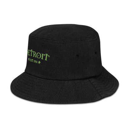 'Detroit' Denim Bucket Hat (Irish Font w/Shamrocks) - Circumspice Michigan