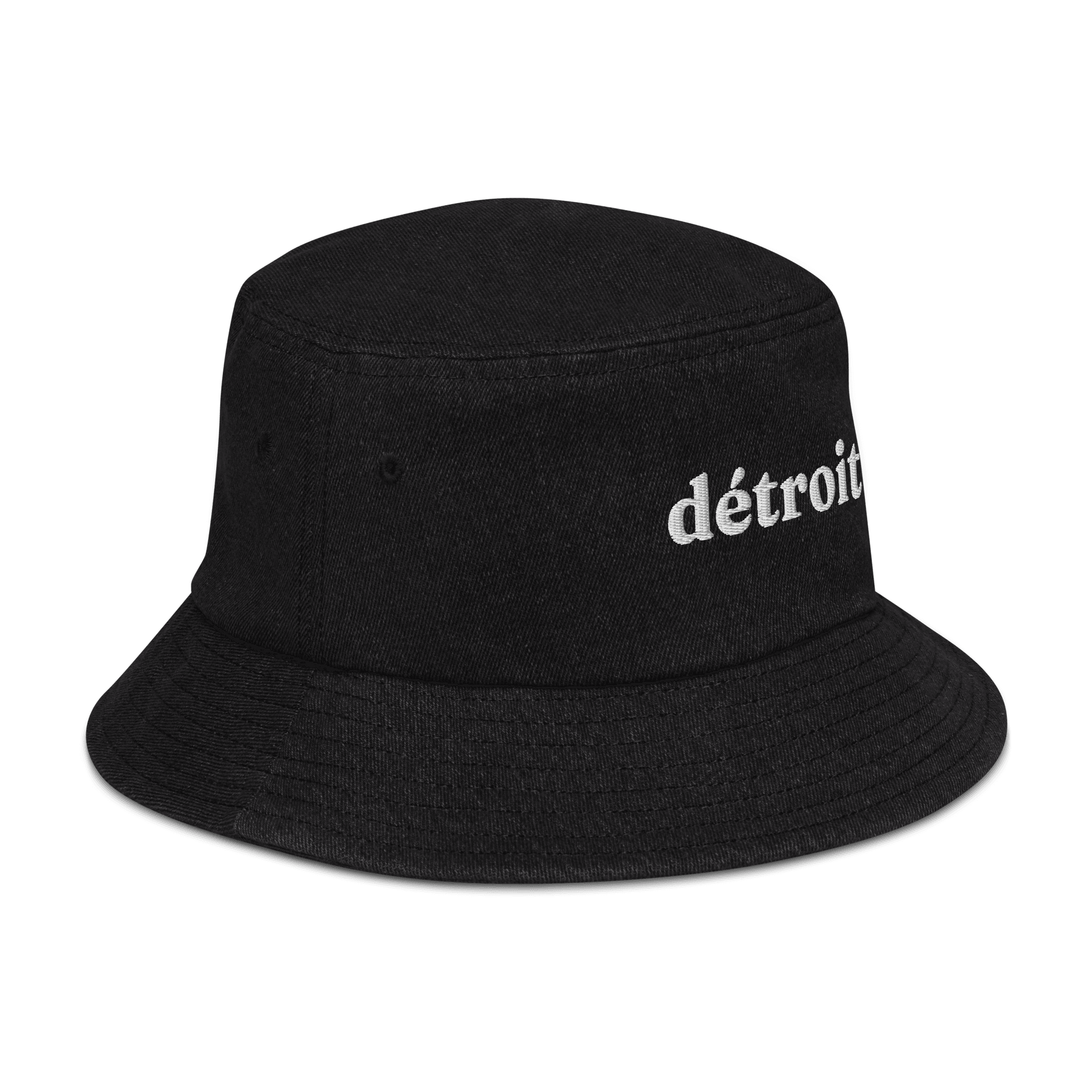 'Détroit' Denim Bucket Hat | White Embroidery - Circumspice Michigan