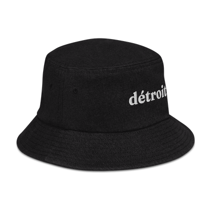 'Détroit' Denim Bucket Hat | White Embroidery - Circumspice Michigan