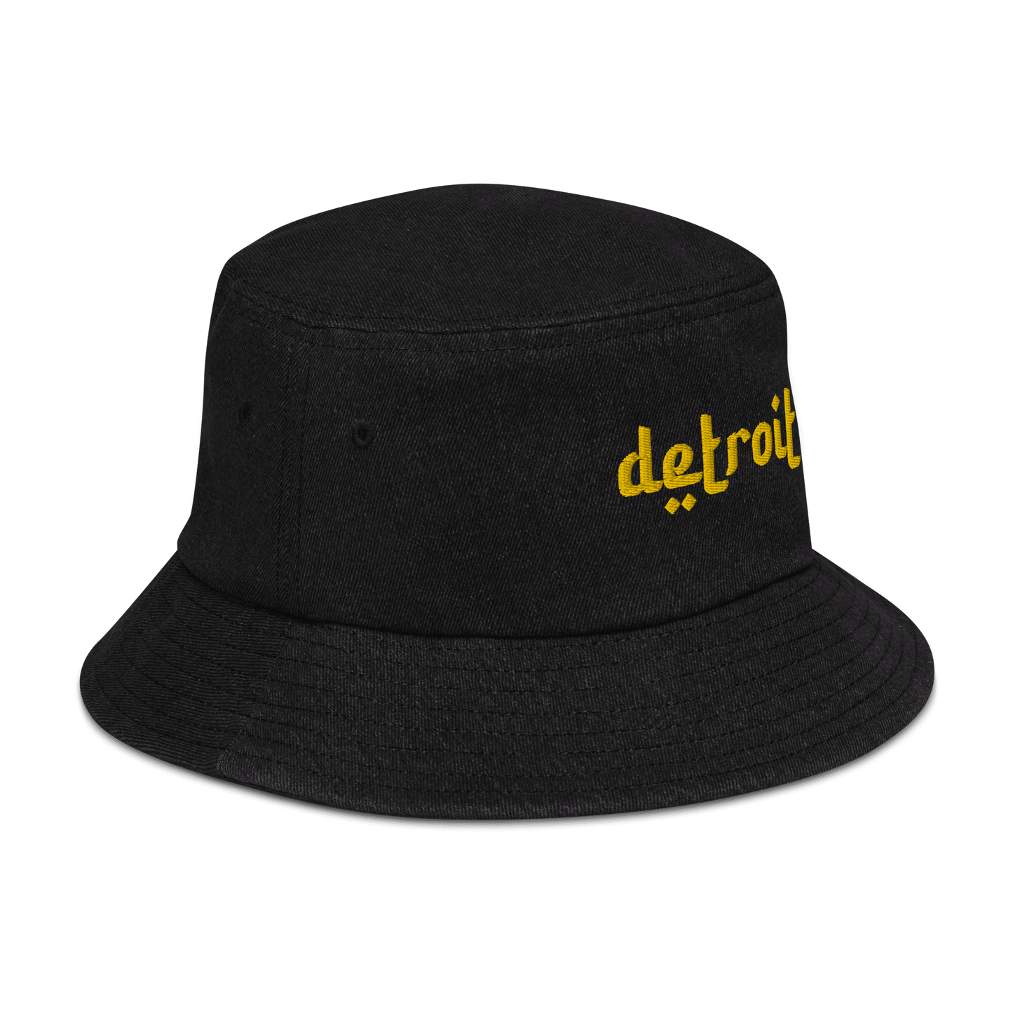 'Detroit' Denim Bucket Hat (Arabic-Style Font) | Gold Embroidery - Circumspice Michigan