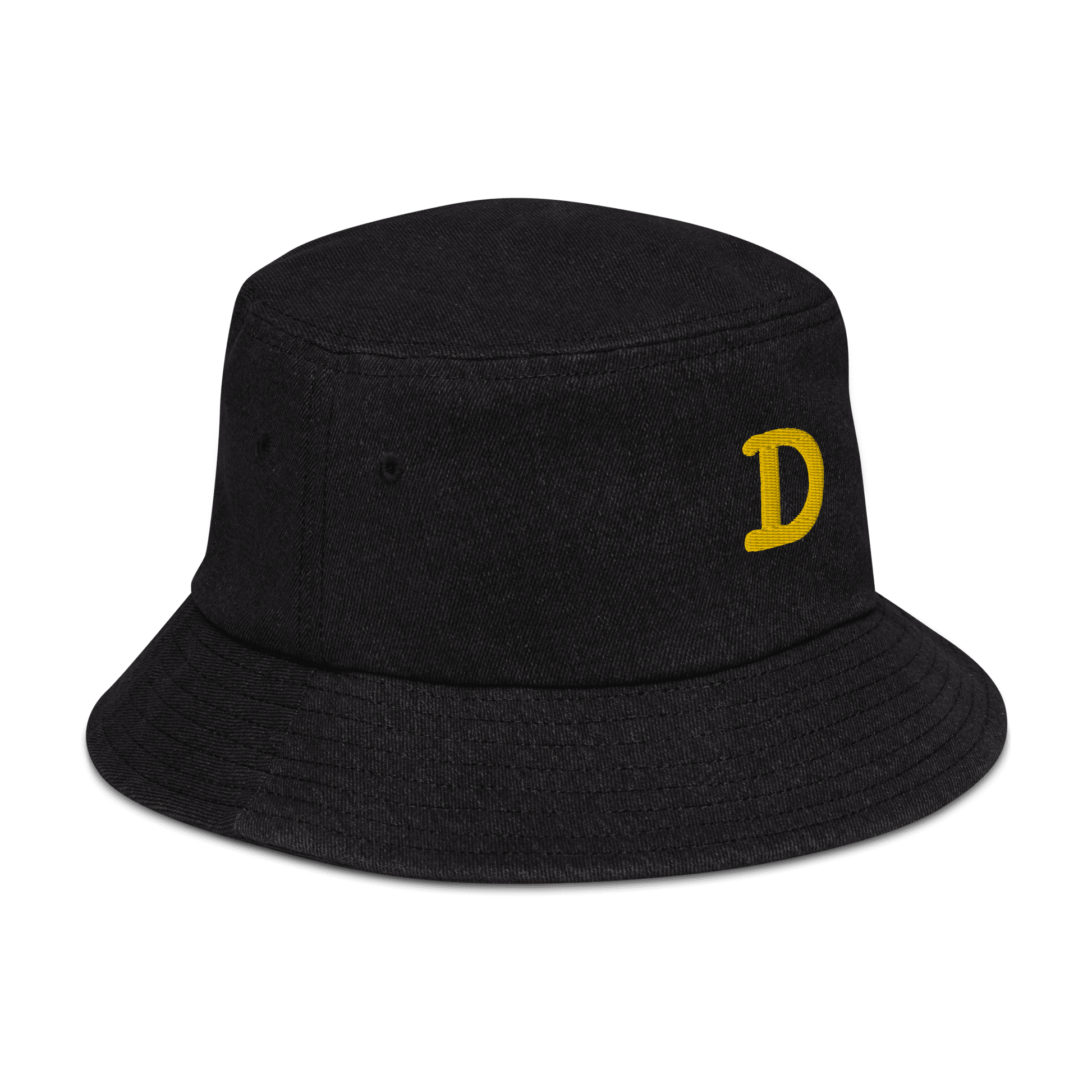 Detroit 'Old French D' Denim Bucket Hat | Yellow Embroidery - Circumspice Michigan