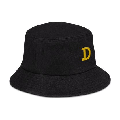 Detroit 'Old French D' Denim Bucket Hat | Yellow Embroidery - Circumspice Michigan