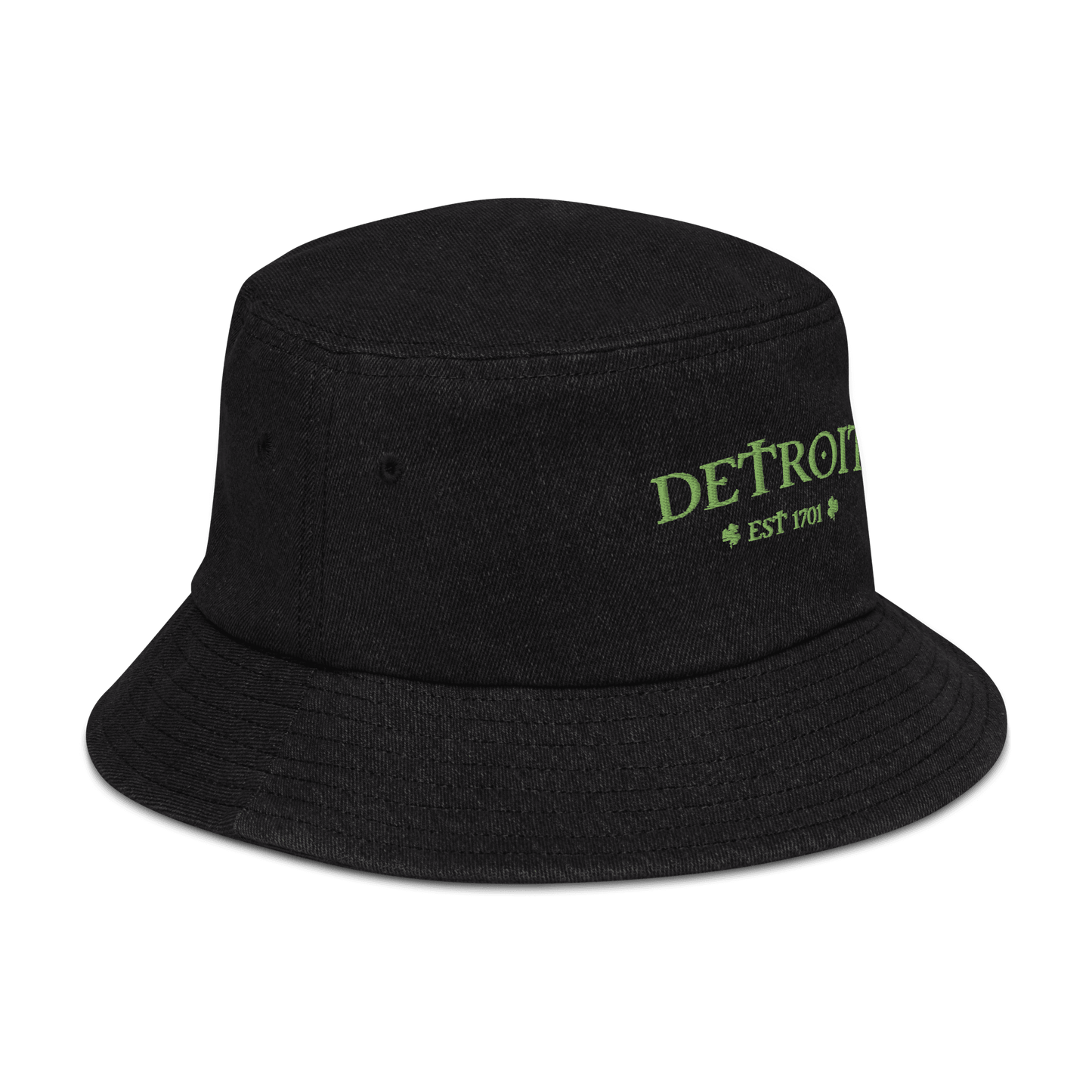 'Detroit' Denim Bucket Hat (Irish Font w/Shamrocks) - Circumspice Michigan