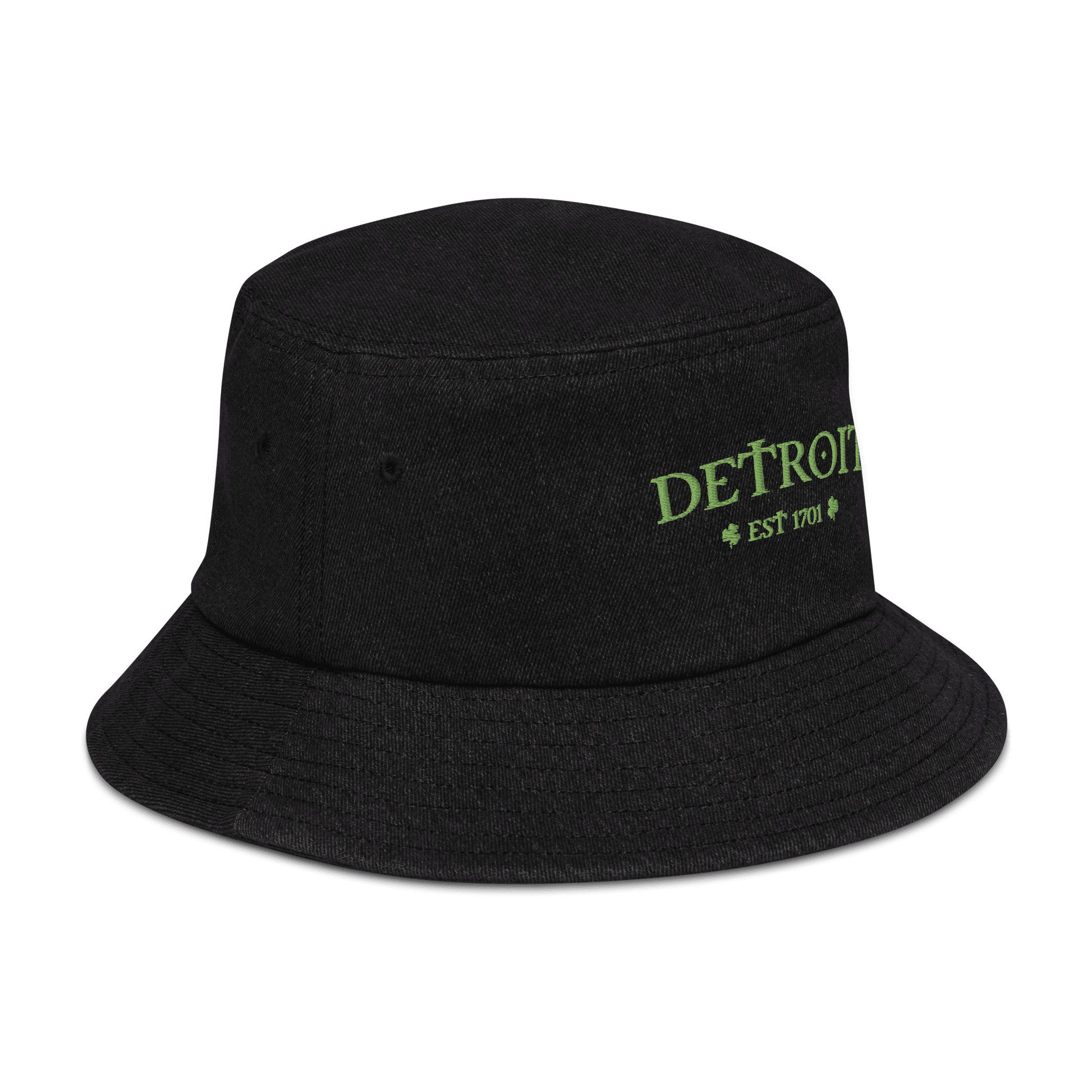 'Detroit' Denim Bucket Hat (Irish Font w/Shamrocks) - Circumspice Michigan