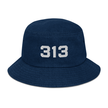 Detroit '313' Denim Bucket Hat | White Embroidery - Circumspice Michigan