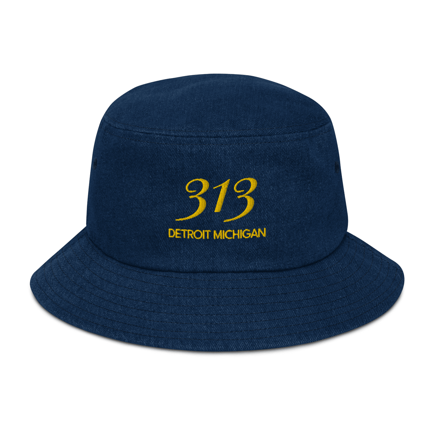 Detroit '313 Detroit Michigan' Denim Bucket Hat | Yellow Embroidery - Circumspice Michigan