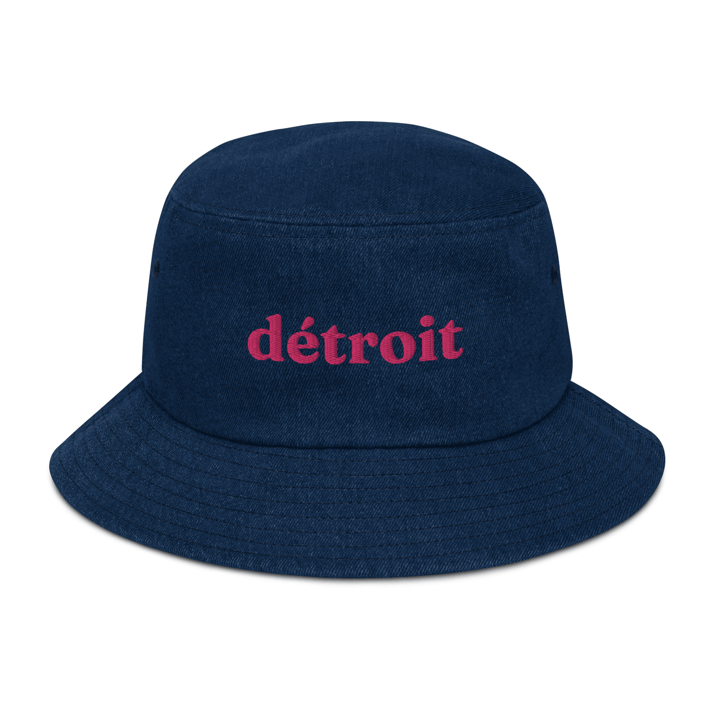 'Détroit' Denim Bucket Hat | Pink Embroidery - Circumspice Michigan