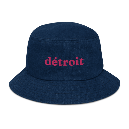 'Détroit' Denim Bucket Hat | Pink Embroidery - Circumspice Michigan