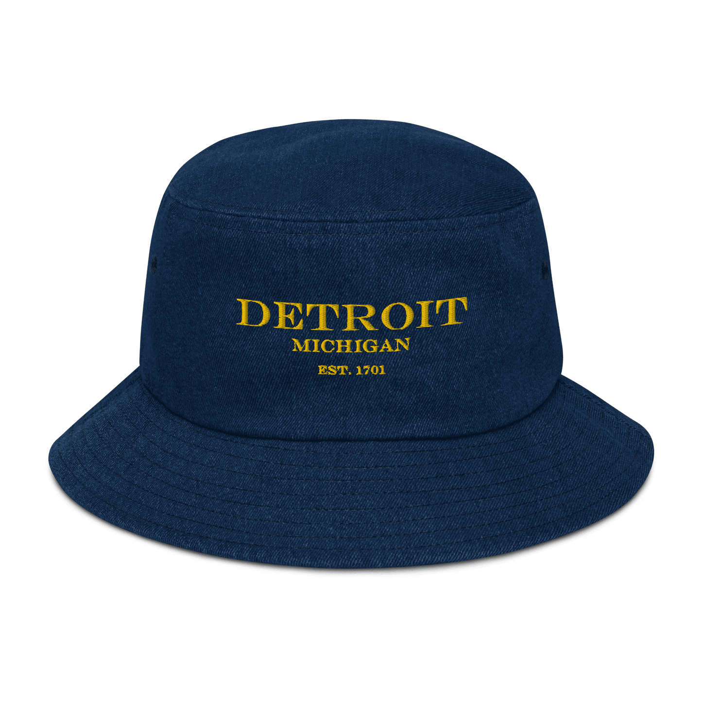 'Detroit Michigan Est. 1701' Denim Bucket Hat | Gold Embroidery - Circumspice Michigan