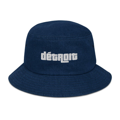 'Détroit' Denim Bucket Hat (1970s Font) | White Embroidery - Circumspice Michigan