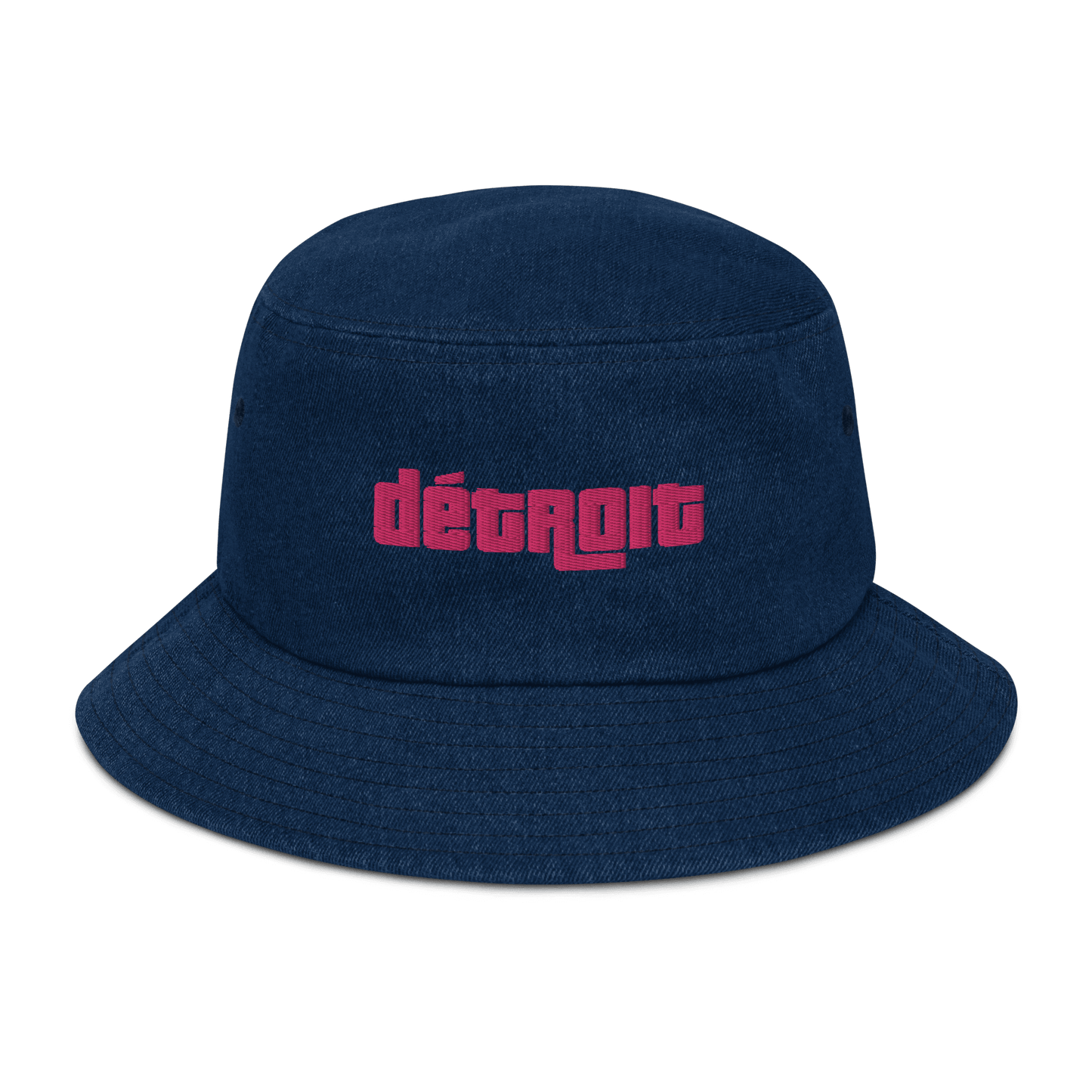 'Détroit' Denim Bucket Hat (1970s Font) | Pink Embroidery - Circumspice Michigan