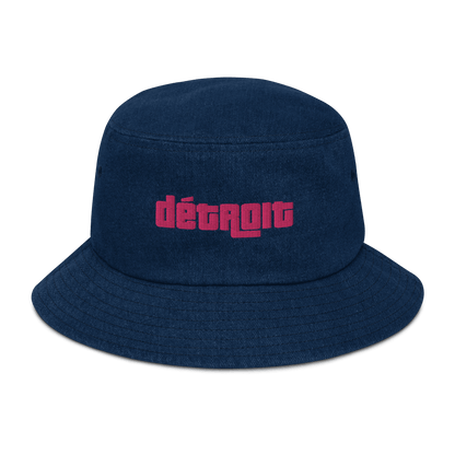 'Détroit' Denim Bucket Hat (1970s Font) | Pink Embroidery - Circumspice Michigan