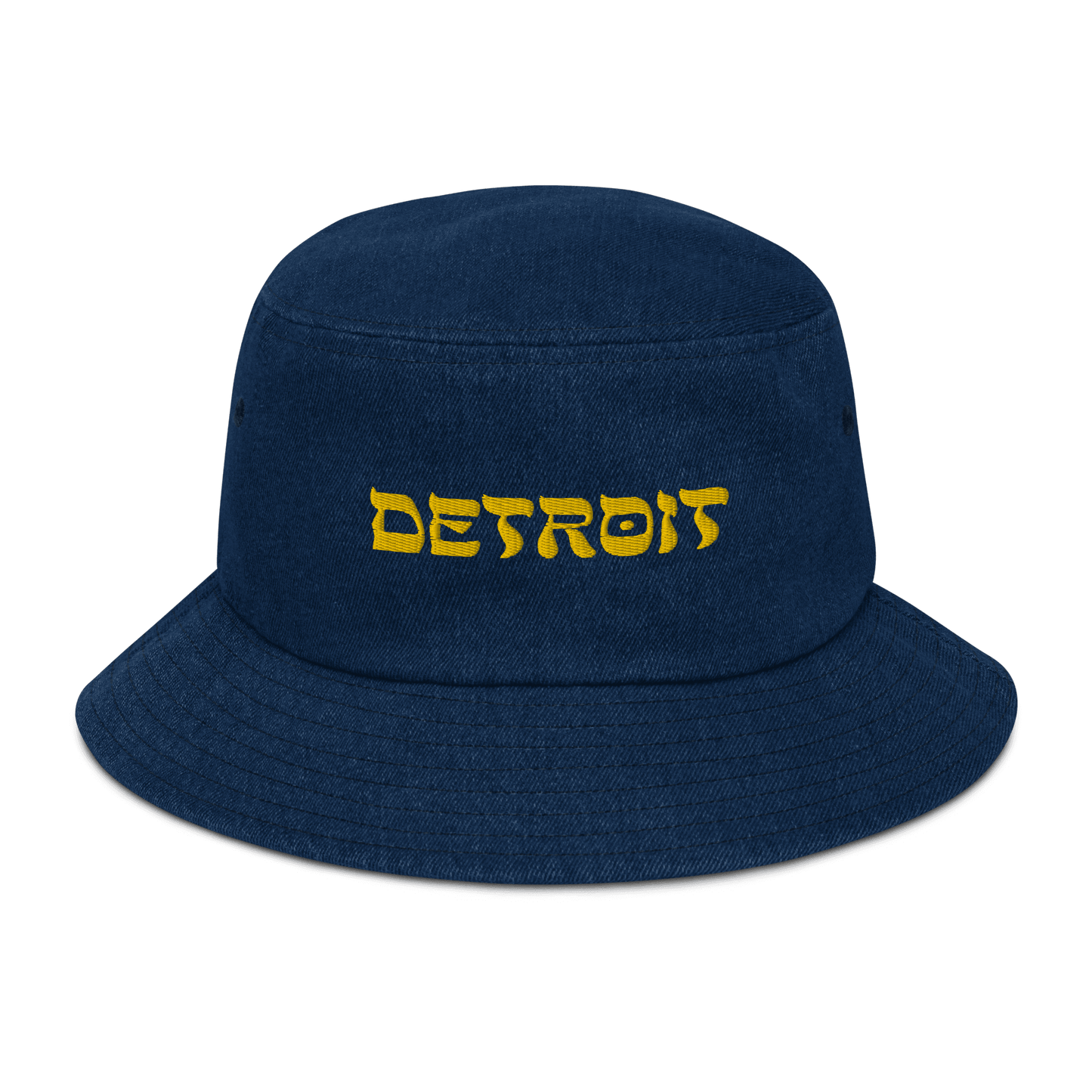 'Detroit' Denim Bucket Hat (Hebrew-Styled Font) | Gold Embroidery - Circumspice Michigan