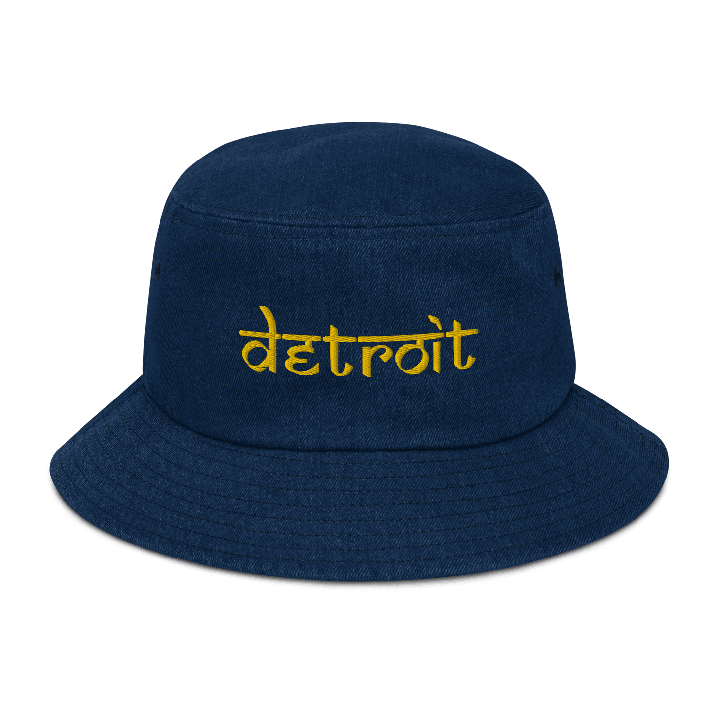 'Detroit' Denim Bucket Hat (South Asian-Style Font) | Gold Embroidery - Circumspice Michigan