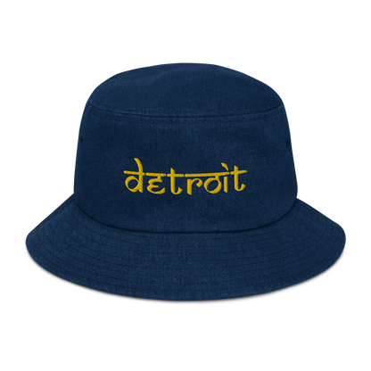 'Detroit' Denim Bucket Hat (South Asian-Style Font) | Gold Embroidery - Circumspice Michigan