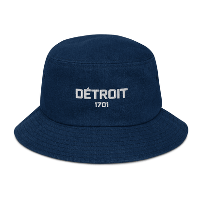 'Détroit 1701' Denim Bucket Hat | White Embroidery - Circumspice Michigan