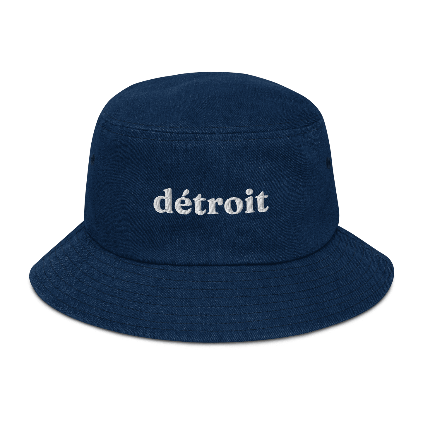 'Détroit' Denim Bucket Hat | White Embroidery - Circumspice Michigan