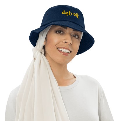 'Detroit' Denim Bucket Hat (Arabic-Style Font) | Gold Embroidery - Circumspice Michigan