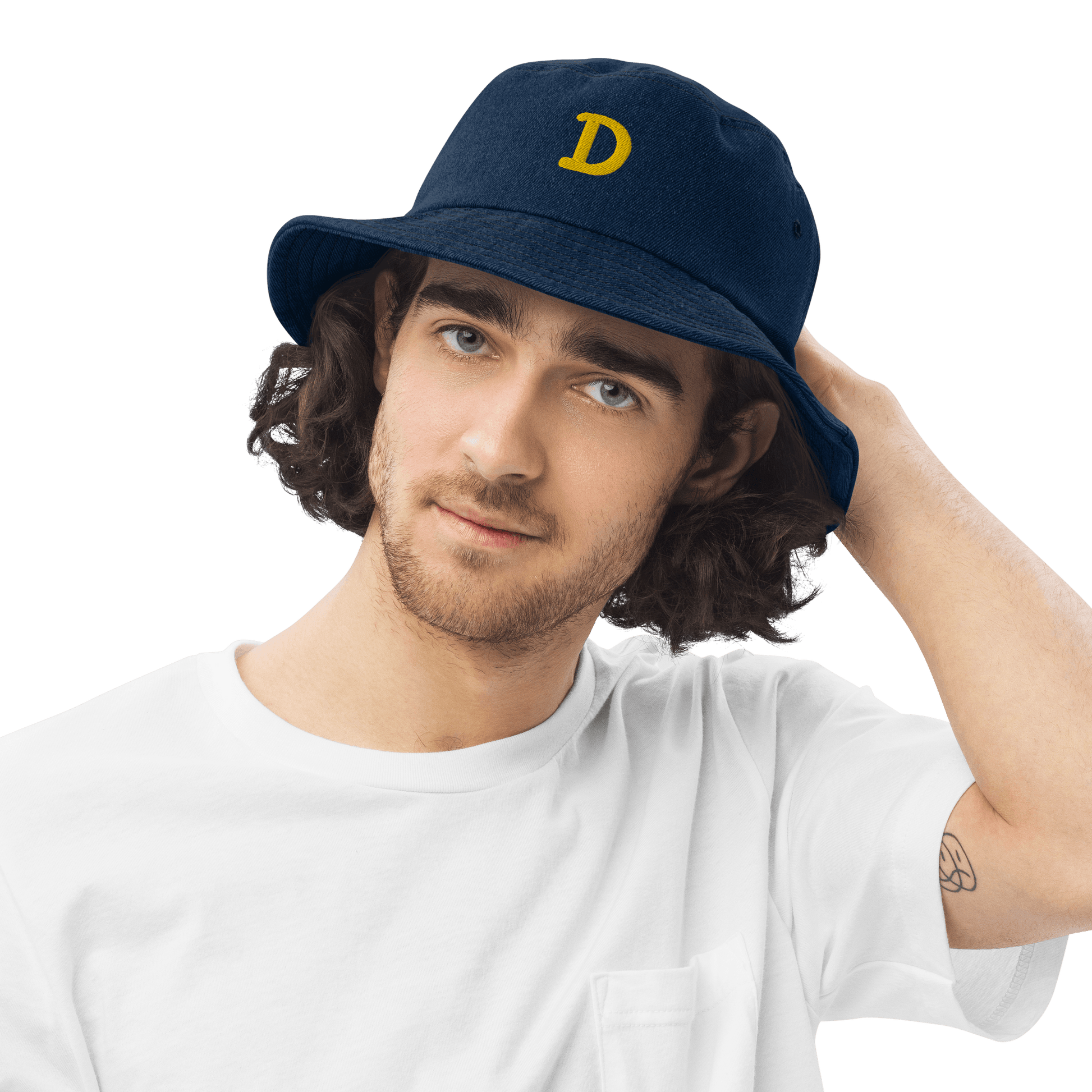 Detroit 'Old French D' Denim Bucket Hat | Yellow Embroidery - Circumspice Michigan