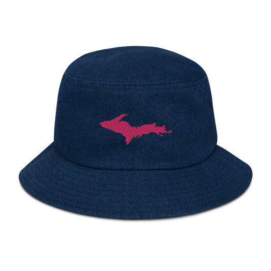 Michigan Upper Peninsula Denim Bucket Hat (w/ Pink UP Outline)