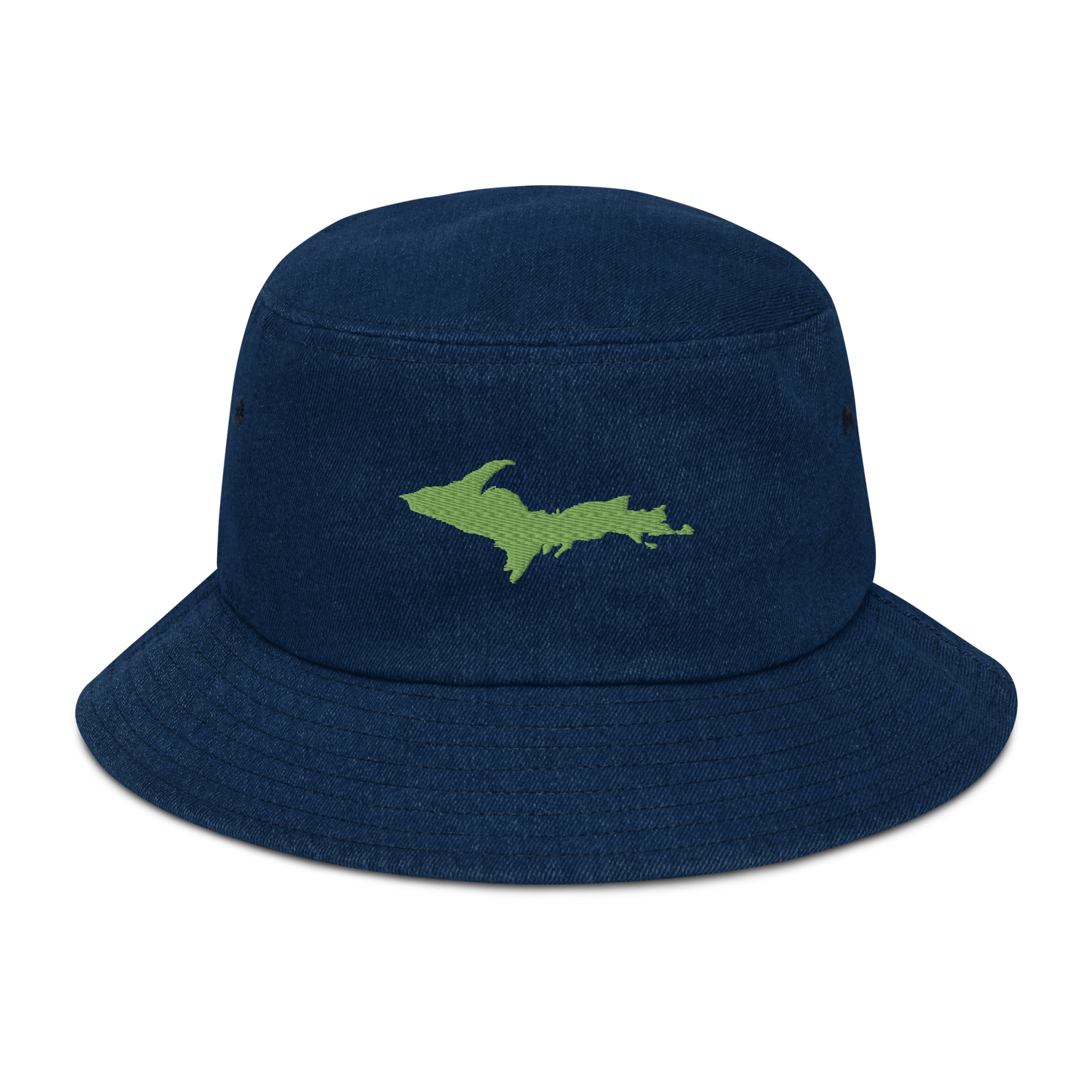 Michigan Upper Peninsula Denim Bucket Hat (w/ Green UP Outline)