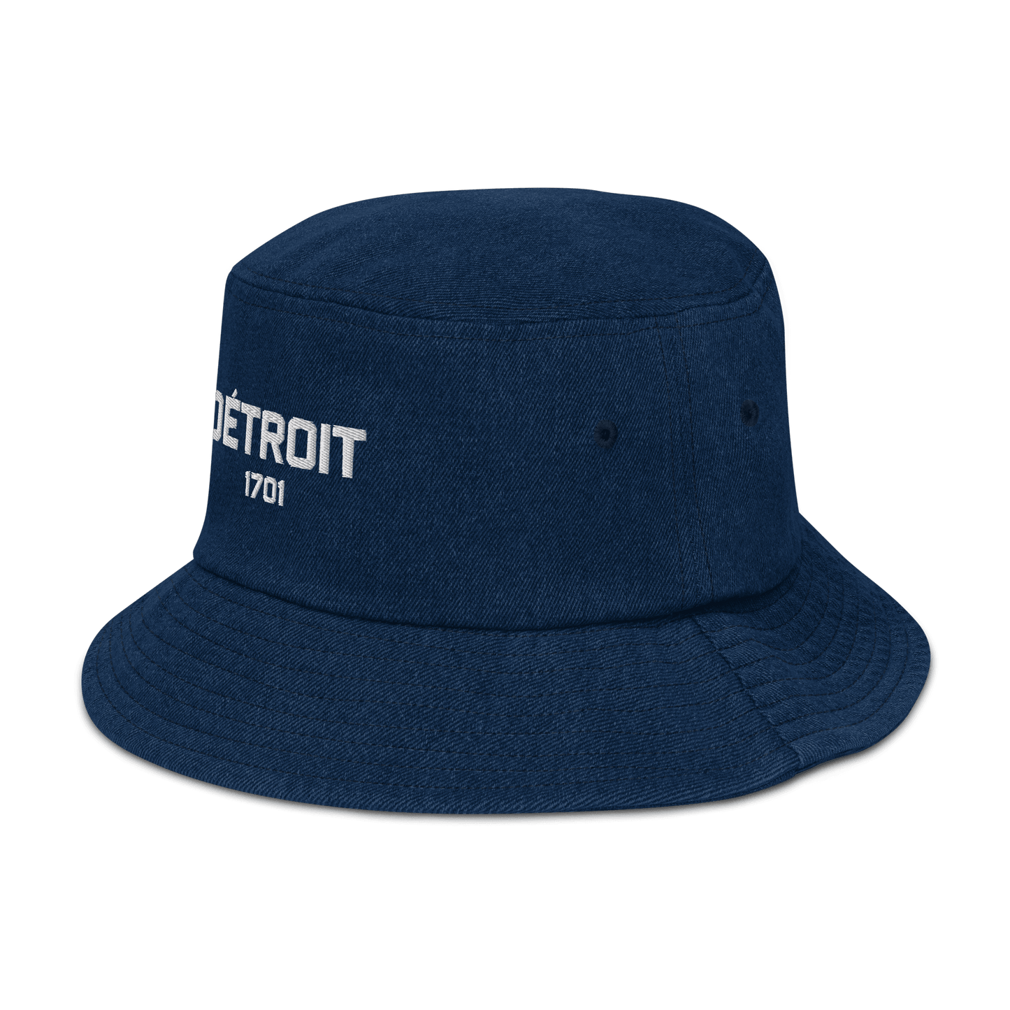 'Détroit 1701' Denim Bucket Hat | White Embroidery - Circumspice Michigan