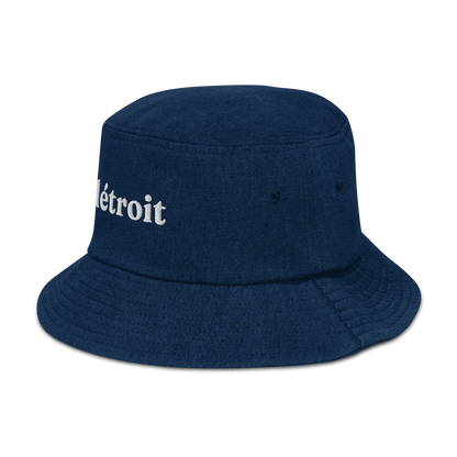 'Détroit' Denim Bucket Hat | White Embroidery - Circumspice Michigan