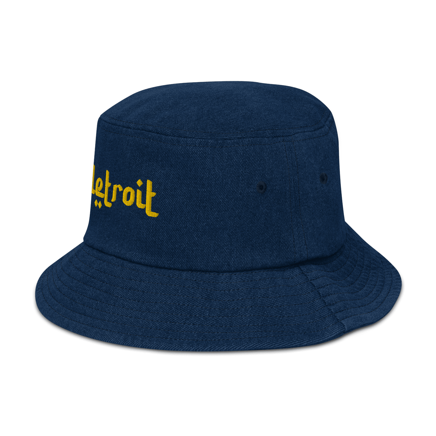 'Detroit' Denim Bucket Hat (Arabic-Style Font) | Gold Embroidery - Circumspice Michigan