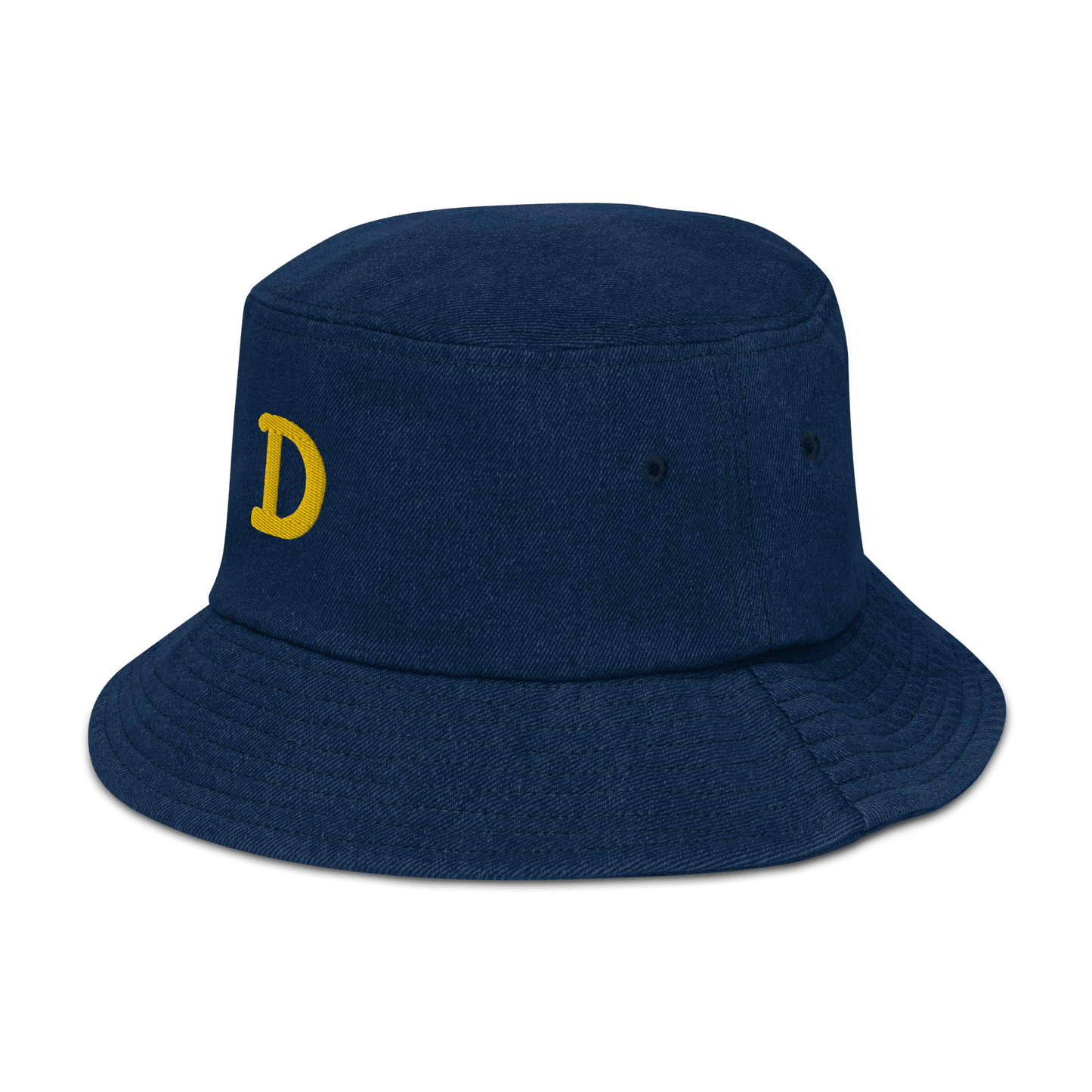 Detroit 'Old French D' Denim Bucket Hat | Yellow Embroidery - Circumspice Michigan