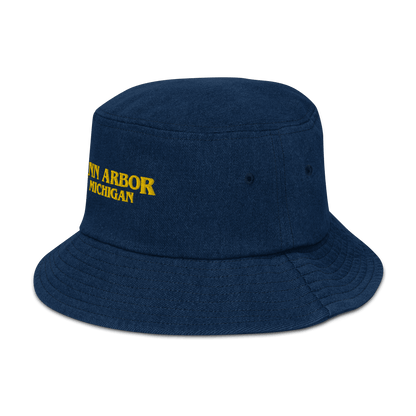 'Ann Arbor Michigan' Denim Bucket Hat (1980s Drama Parody) | Gold Embroidery - Circumspice Michigan