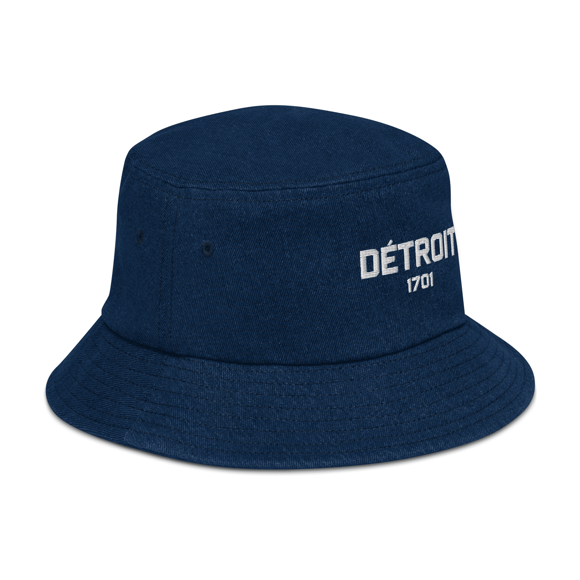 'Détroit 1701' Denim Bucket Hat | White Embroidery - Circumspice Michigan