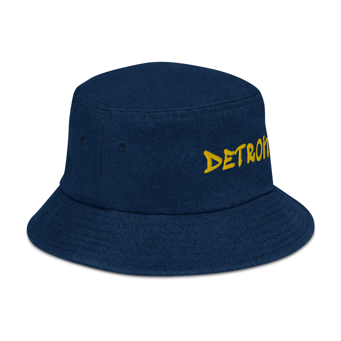 'Detroit' Denim Bucket Hat (1980s Hip Hop Font) | Yellow Embroidery - Circumspice Michigan