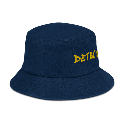 'Detroit' Denim Bucket Hat (1980s Hip Hop Font) | Yellow Embroidery - Circumspice Michigan