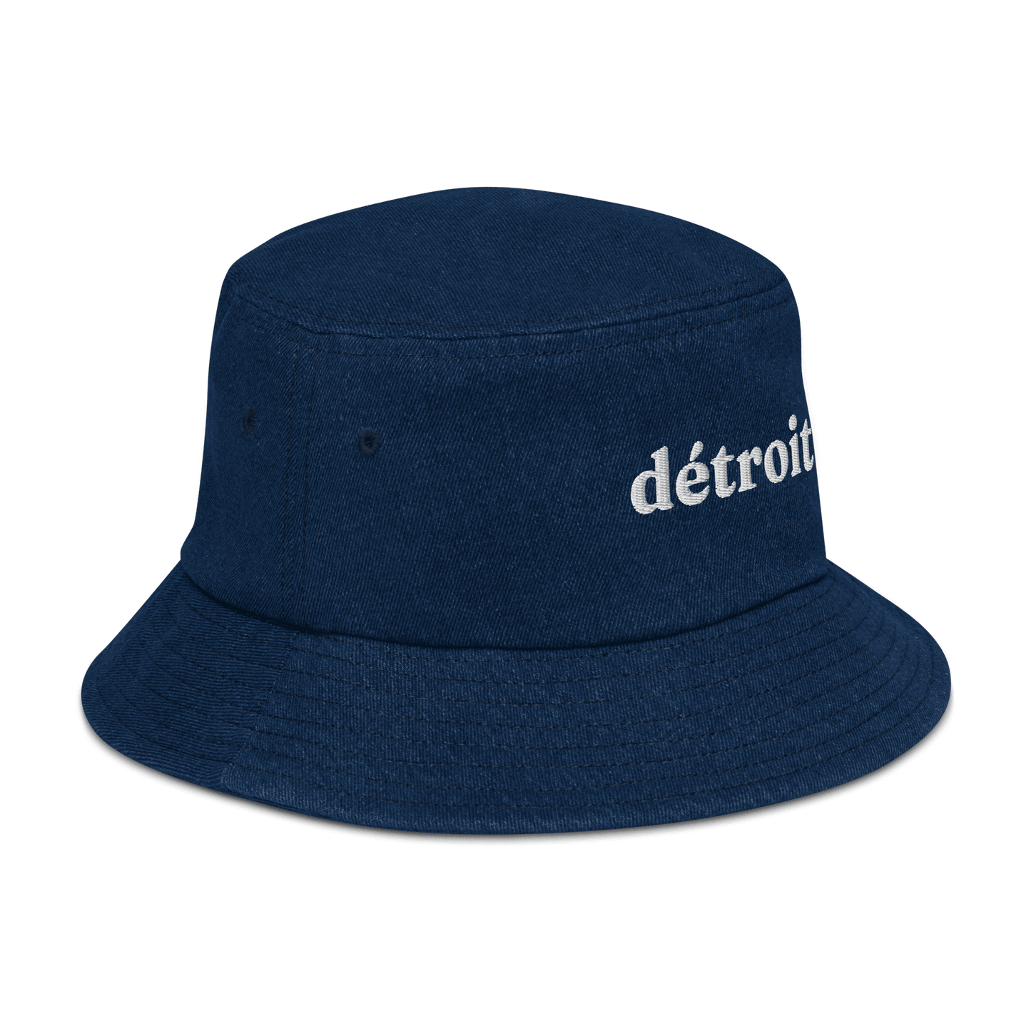 'Détroit' Denim Bucket Hat | White Embroidery - Circumspice Michigan